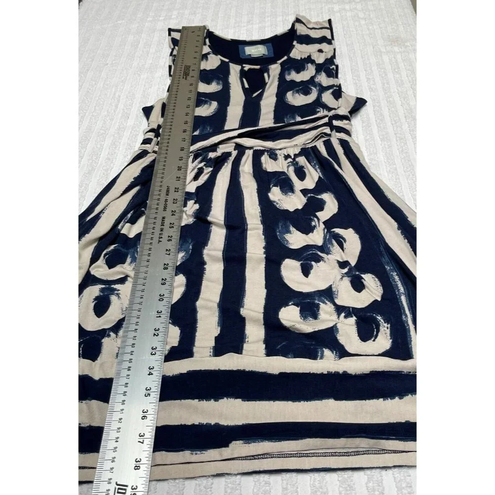 Maeve Womens Keyhole Neck Stripe A-Line Belted Dress Size Large Blue Sleeveless - Picture 9 of 10